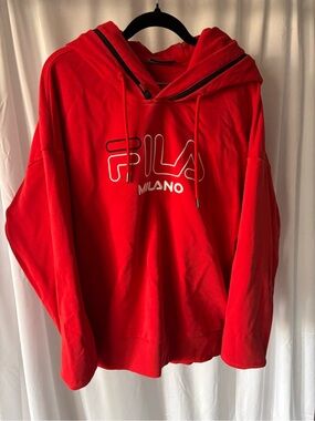 Fila Men's Red Zip-Up Hooded Sweatshirt with Milano Logo